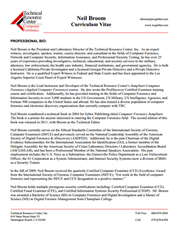 CV for Neil Broom Expert Witness in Computer Forensics Investigations in South Carolina